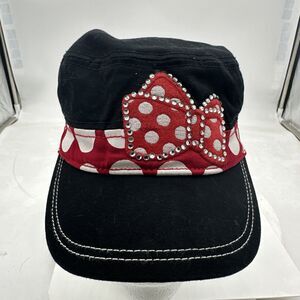 Disney Parks Minnie Mouse Hat Baseball Black Bow Bedazzled Cotton Bling Adjustab